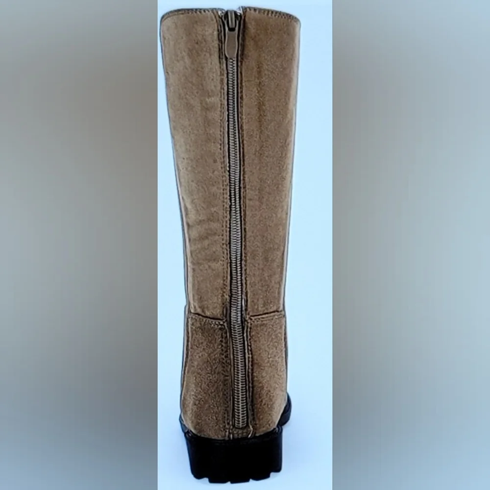 NIB FAUX SUEDE CHELSEA BOOTS CHUNKY LOW HEEL BACK ZIP RIDING BOOTS GIRLS…